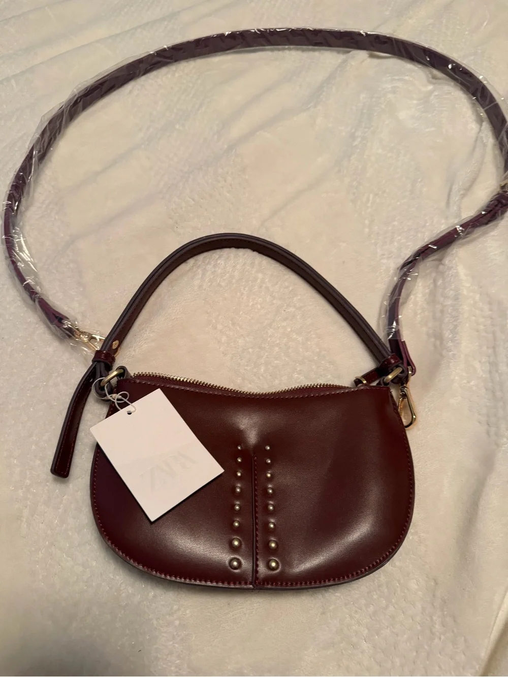 Women's Burgundy Studded Leather Crossbody Bag
